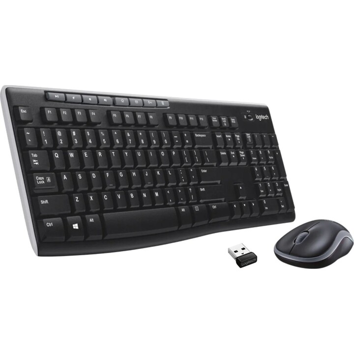 Combinazione di tastiera e mouse wireless Logitech MK270 per Windows, mouse compatto, 8 tasti multimediali