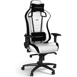 Noblechairs Epic PU Leder weiß Gaming Stuhl 4D Armlehnen Kaltschaum adj Lendenwirbel Speicher Kopfstütze