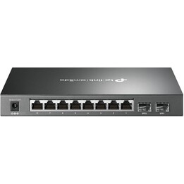 Switch inteligente TP-Link com 8 portas Gigabit PoE e 2 slots SFP.