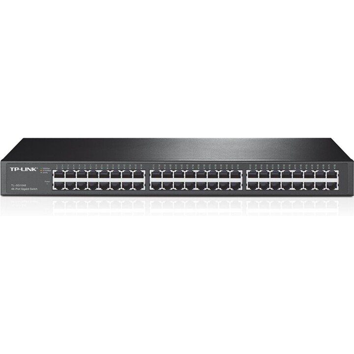 TP-Link TL-SG1048 48-port Gigabit rackmount switch 96Gbps 16K MAC unmanaged 1U steel case 2 fans auto MDI/MDIX