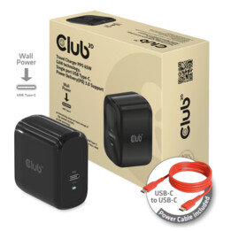 Cargador de viaje CLUB 3D, tecnología GAN PPS de 65 W, un solo puerto USB de tipo C, compatible con Power Delivery (PD) 3.0
