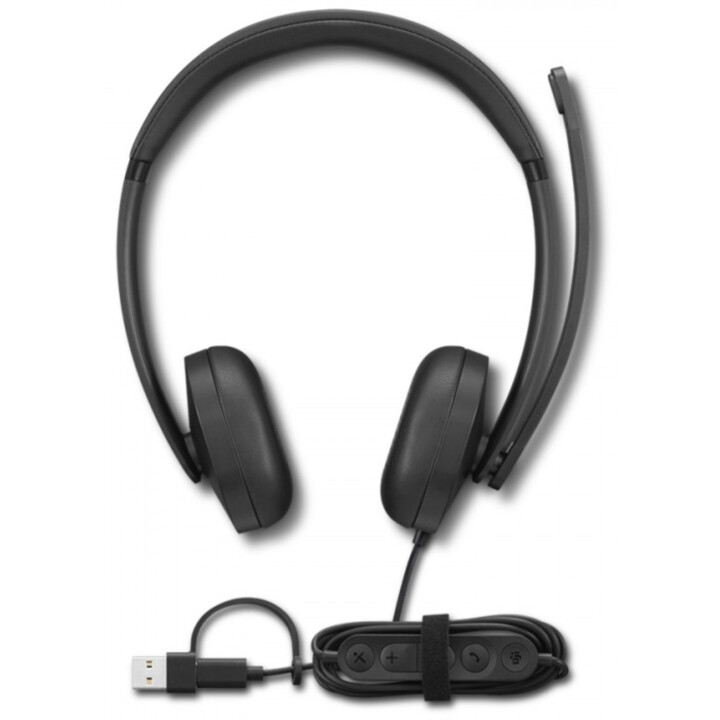 Lenovo - Cuffia VoIP 5000 con cavo per ufficio/centro chiamate, USB Type-C, nero