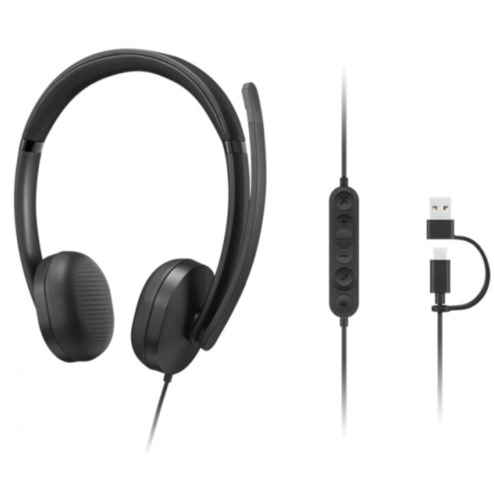 Lenovo - Cuffia VoIP 5000 con cavo per ufficio/centro chiamate, USB Type-C, nero