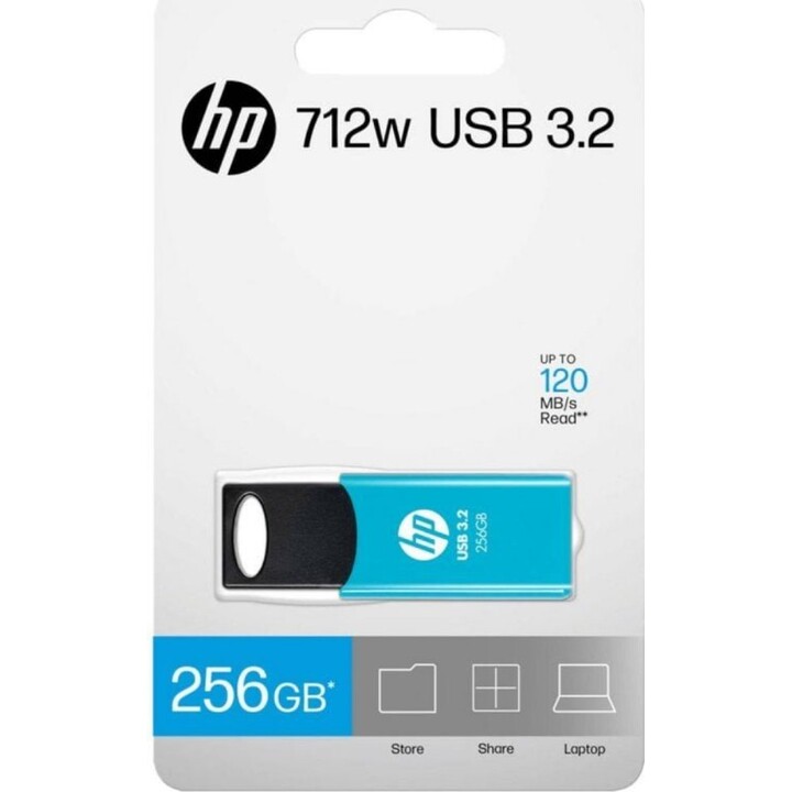 Unidade flash HP 712w 256GB USB 3.2 Gen 1, 120MB/s, Slide, Azul
