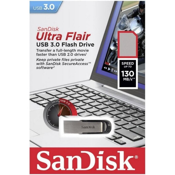 Unità flash USB Sandisk Ultra Flair da 64 GB, USB tipo A 3.0, nero/argento