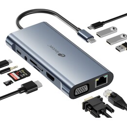 Leotec 11-in-1 USB/USB-C/VGA/HDMI/MicroSD Docking Station Hub