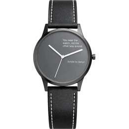 TN99 Smartwatch Argent avec bracelet en cuir Noir Surveillance de la fréquence cardiaque