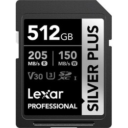 Memoria flash robusta Lexar Silver Plus SDXC 512 GB UHS-I V30 205 MB/s 150 MB/s