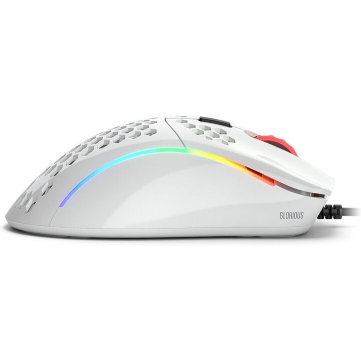 Glorious Model D Gaming Mouse GLO-MS-DM-GW Wired ergonomic right-handed honeycomb PMW3360 12000DPI 6 Omron buttons RGB white