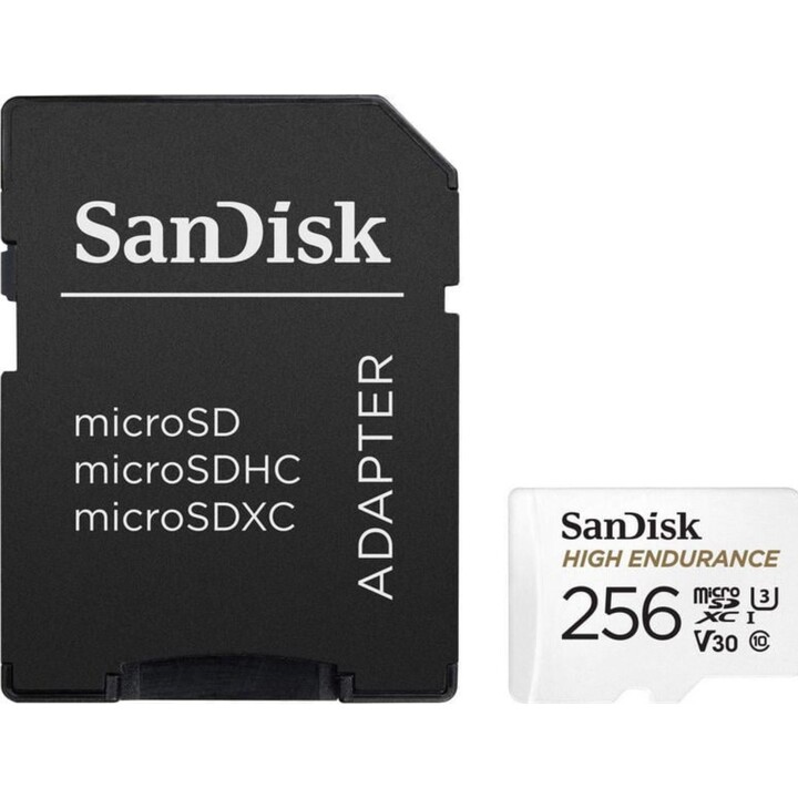 Tarjeta de memoria SanDisk High Endurance MicroSDHC 256 GB Clase 10 U3 V30 UHS-I Adaptador SD