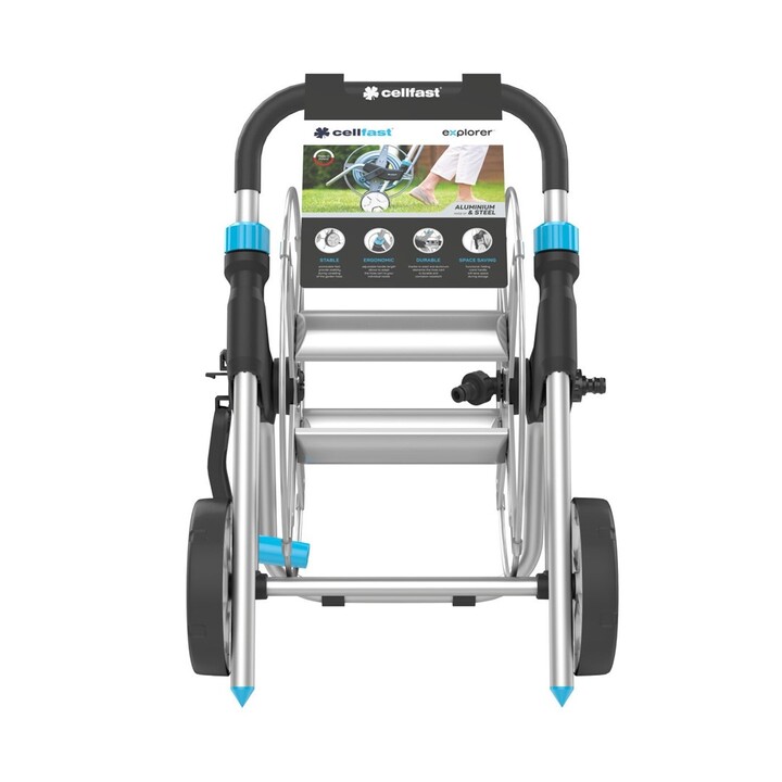 CELLFAST 55-050 EXPLORER Garden Hose Reel 1/2" 60m Reel Drum Black, Blue, Grey