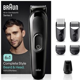 Kit de rasage Braun All in One 6 en 1 Série 3 MGK3410 avec batterie et 6 accessoires