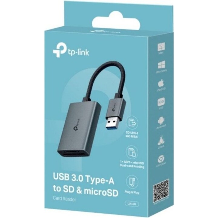 Lecteur de cartes externe USB-A TP-Link UA430, 1 lecteur de cartes SD, 1 lecteur de cartes microSD 3.0, boîtier en aluminium