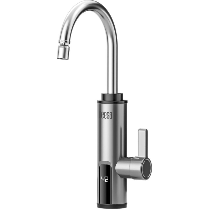 Teesa TSA4109, Chauffe-eau instantané en métal avec contrôle de la température et design compact et durable, Argent