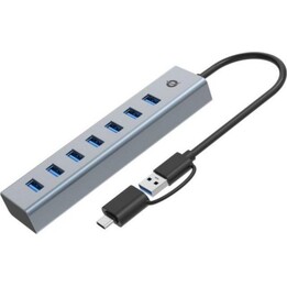 Conceptronic HUBBIES21G Hub USB 7 ports USB 3.2, 5000Mbit/s 0.25m, gris aluminium