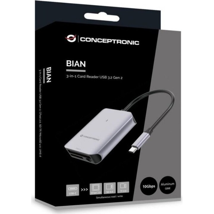 Lecteur de cartes 3-en-1 USB 3.2 Gen 2, CFast 2.0, SD 4.0, MicroSD 4.0, UHS-II
