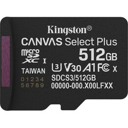Kingston Technology 512 GB MicroSDXC Canvas Select Plus Gen3 150 MB/s A1 (adattatore SD incluso)