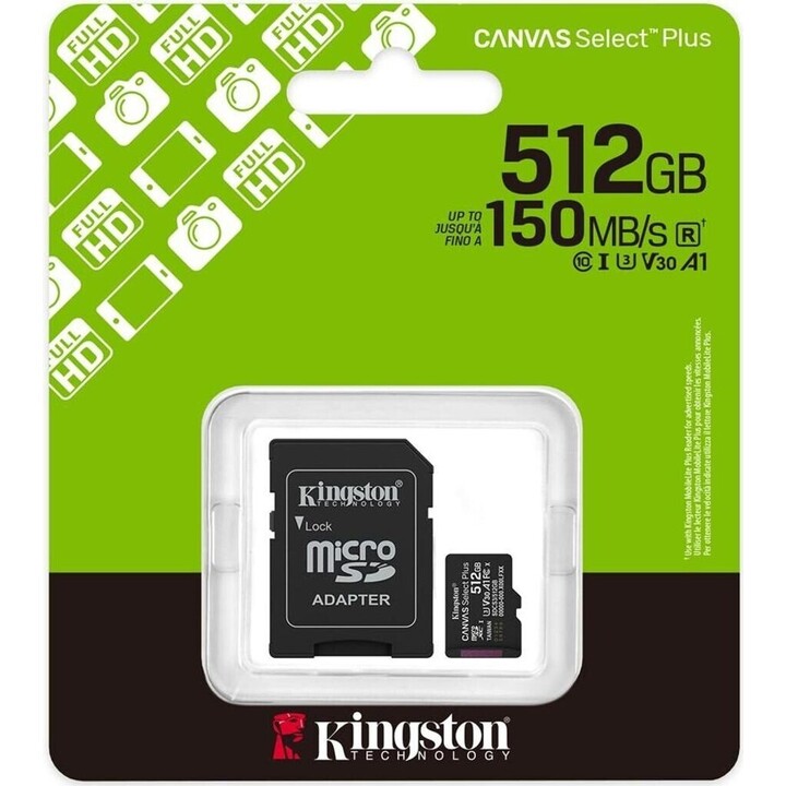 Kingston Technology 512gb Microsdxc Canvas Select Plus Gen3 150mb/s A1 (incluye Adaptador De Sd)