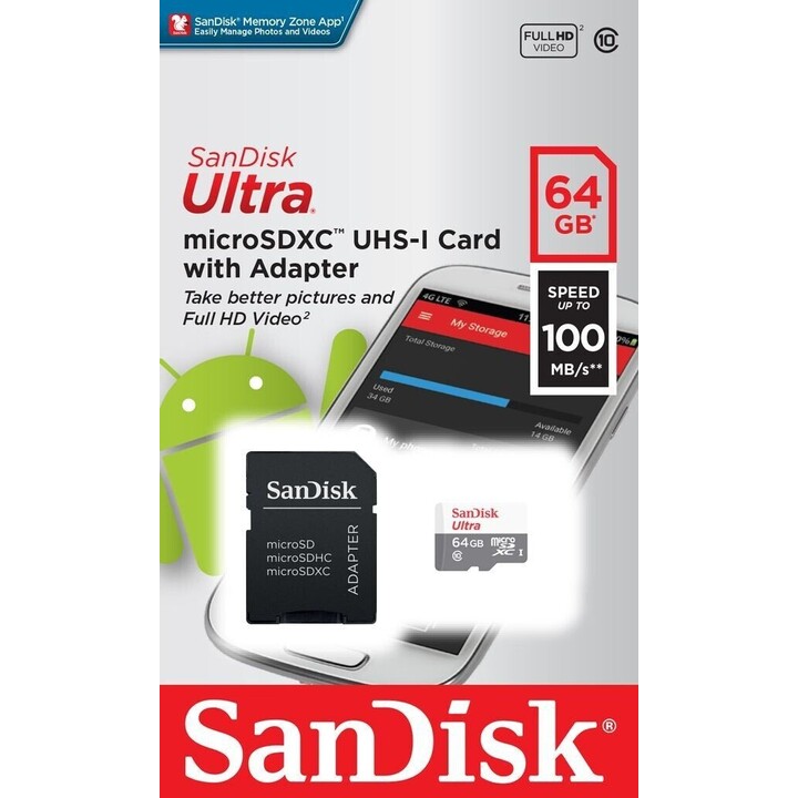Tarjeta microSD 64GB Sandisk Ultra Clase 10 Adaptador
