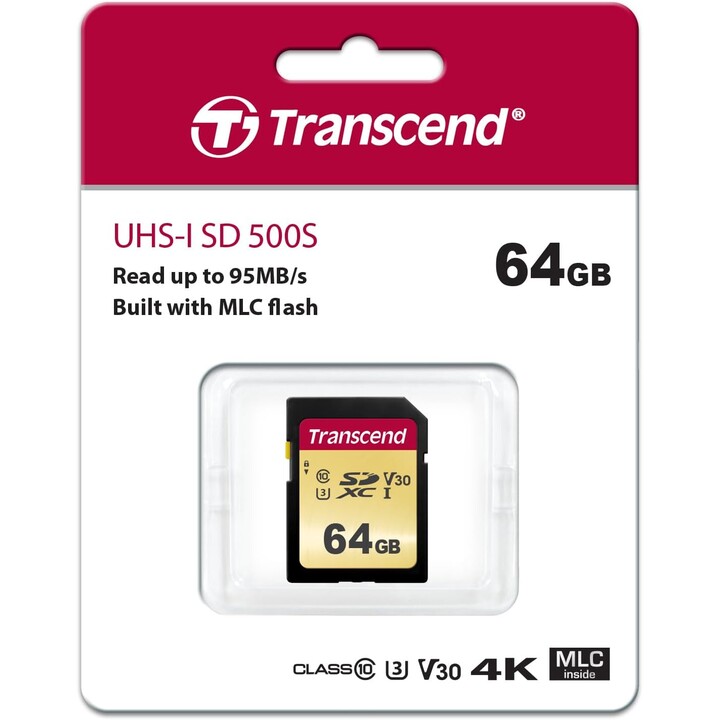 Carte 64 Go Transcende SDXC SDC500S 95/60 MB / S