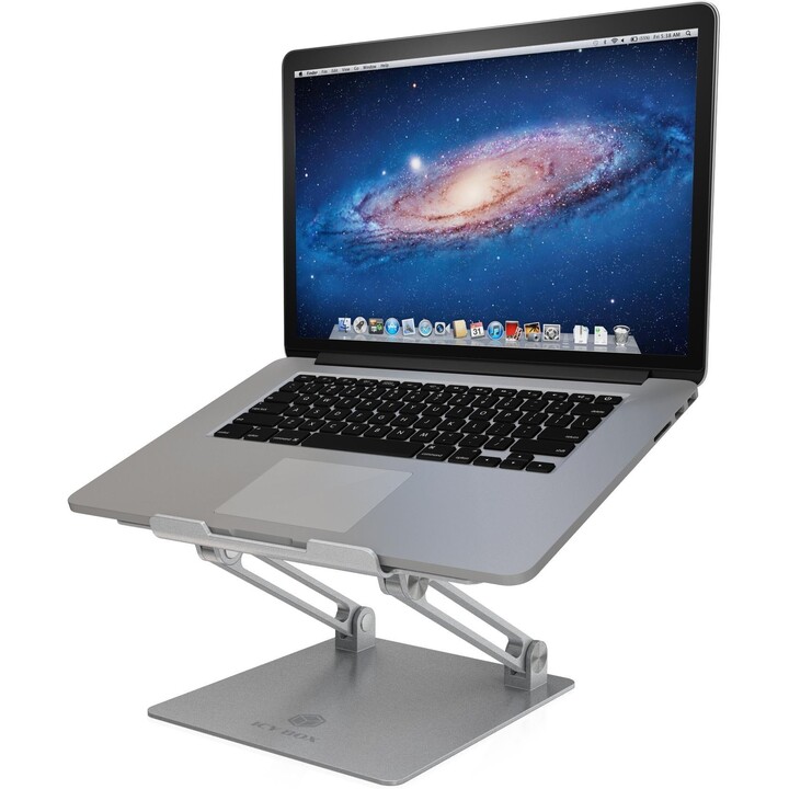 ICY BOX IB-NH300 Support aluminium réglable pour ordinateur portable 17" Max 3kg Argent antidérapant Ventilé Z-Design