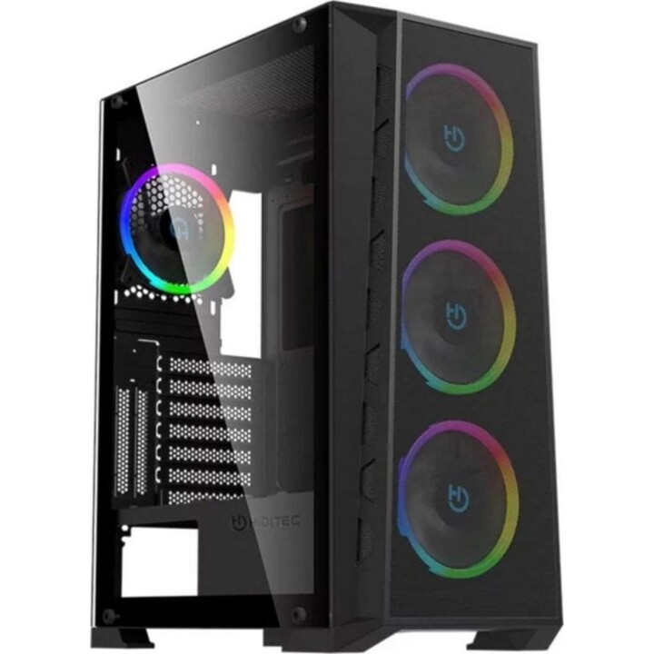 Chassi Torre para PC Hiditec MH12 E-ATX ATX Micro ATX ITX Vidro Temperado 4x Ventiladores ARGB Preto