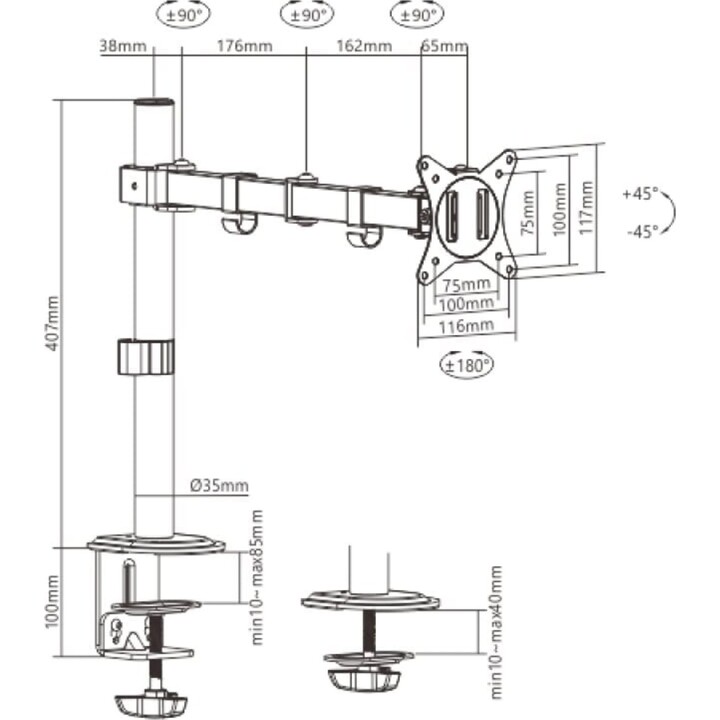 Support pour moniteur de bureau Gembird Ma-d1-01 pour 32" noir