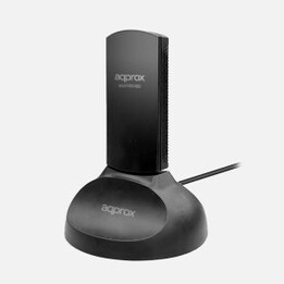 Adaptador USB Wi-Fi 6E, aproximadamente APPUSB5400, 5400 Mbps, 2402 em 6 GHz, antena de 5 dBi na base com cabo preto.