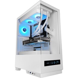 Mars Gaming Mc-pulsar ATX Gaming Case avec double écran LCD en verre trempé (avant et latéral) - Blanc