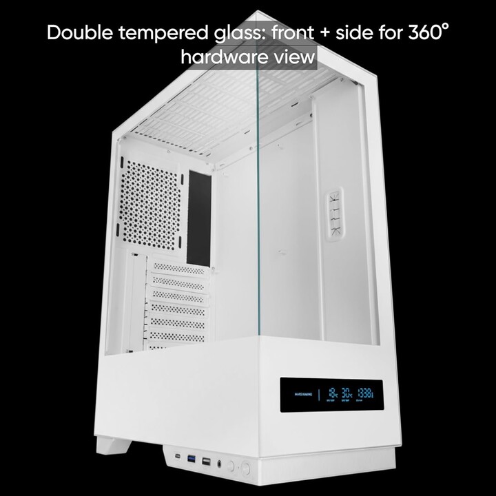 Mars Gaming Mc-pulsar ATX Gaming Case com tela LCD de vidro temperado duplo (frontal e lateral) - branco