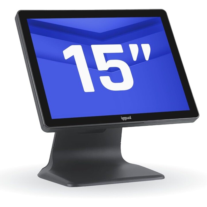 Iggual 15" Touch POS AIO WiFi, POS tudo-em-um, toque capacitivo, Intel N100, 12ª geração, 128GB SSD, 4GB RAM, preto