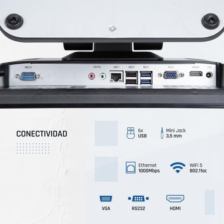 Iggual 15" Touch POS AIO WiFi, POS tudo-em-um, toque capacitivo, Intel N100, 12ª geração, 128GB SSD, 4GB RAM, preto