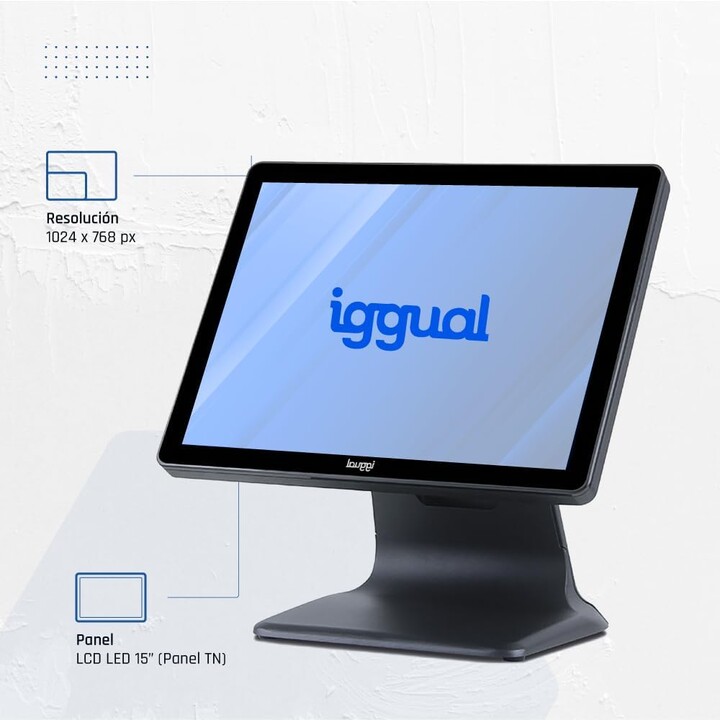 Iggual 15" Touch POS AIO WiFi, POS tudo-em-um, toque capacitivo, Intel N100, 12ª geração, 128GB SSD, 4GB RAM, preto