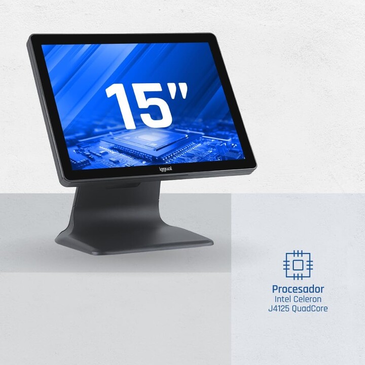 Iggual 15" Touch POS AIO WiFi, POS tudo-em-um, toque capacitivo, Intel N100, 12ª geração, 128GB SSD, 4GB RAM, preto
