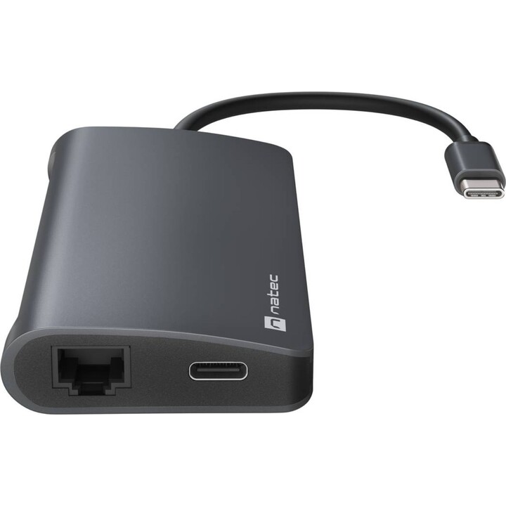 Adattatore multiporta da USB-C a 3X USB 3.0 8 in 1, HDMI 4K, USB-C, RJ45, SD, Micro SD Natec Fowler 2 V2