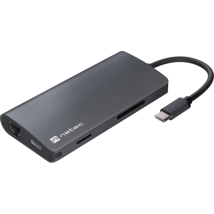 Adattatore multiporta da USB-C a 3X USB 3.0 8 in 1, HDMI 4K, USB-C, RJ45, SD, Micro SD Natec Fowler 2 V2