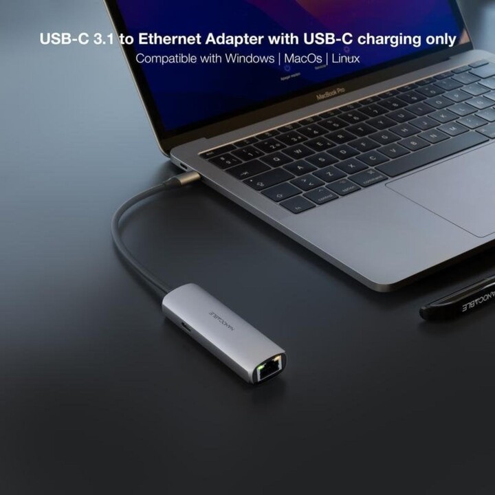 Adaptador Nanocable 10.16.4603 USB-C 3.1 para RJ45 com PD 100W e cabo cinza de 18 cm