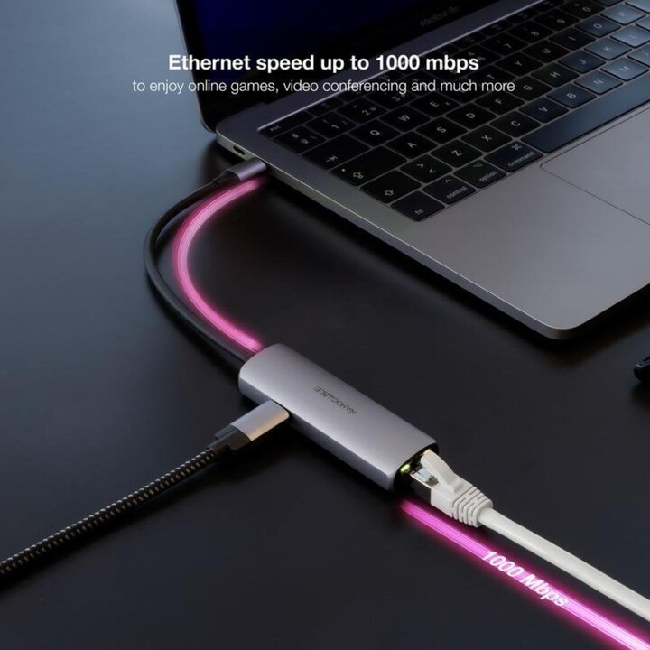Nanocable 10.16.4603 USB-C 3.1 to RJ45 adapter with PD 100W and 18 cm gray cable