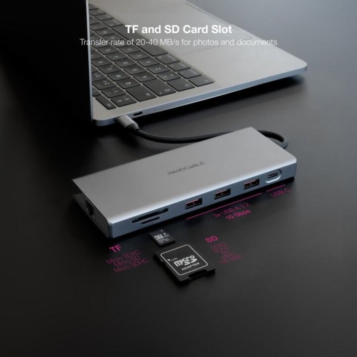 Hub USB-C Nanocavo 10.16.4612 12 in 1 3xUSB-A 3.2 2xHDMI 4K60Hz DP RJ45 Lettore SD/TF Audio PD 100W
