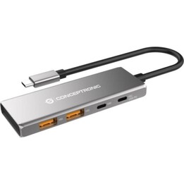 Conceptronic USB-Hub HUBBIES15G 4 Ports USB 3.2 Gen 2 Typ-C/Typ-A Aluminium 100 W Grau