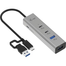 Hub de interface universal I-Tec Metal com 4 portas USB-C e USB-A, fornecimento de energia de 85 W, prata