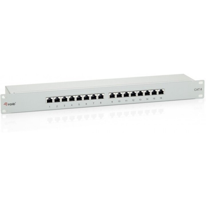Equip 327316 Premium 16-Port Cat.5e Shielded Patch Panel 19" 1U Light Grey RJ45 Gold