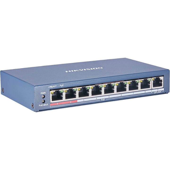 Hikvision DS-3E0109P-E/M(B) Switch PoE non gestito Fast Ethernet a 8 porte