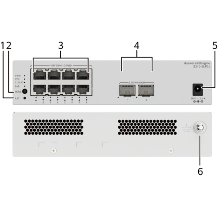Huawei S210-8lp2j (8*10/100/1000base-t Ports (32w Poe+), 2*2.5ge Sfp Ports, With 1*ac Power Adapter, Fanless)"