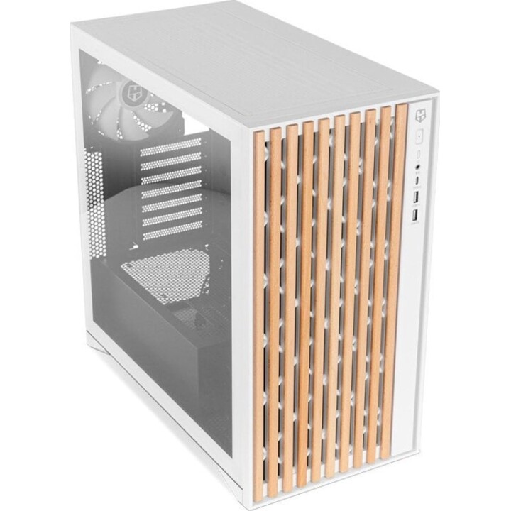 Torre Nox Hummer ELEMENT PC, semitorre ATX, vidro temperado, USB-C, branco e madeira