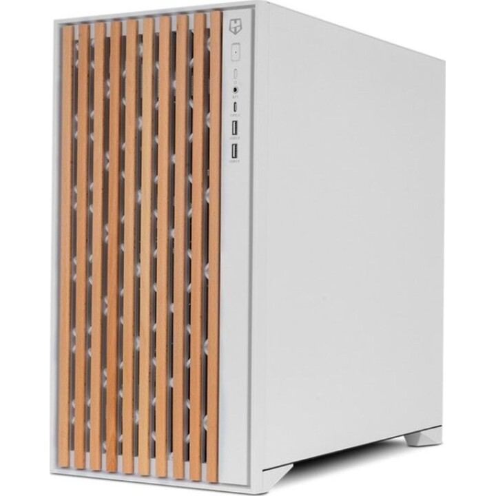 Torre Nox Hummer ELEMENT PC, semitorre ATX, vidro temperado, USB-C, branco e madeira
