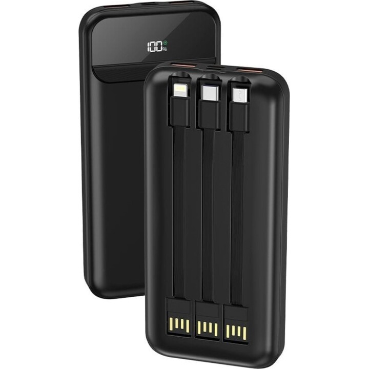 Batería Externa Cool Power Bank 10.000 mAh Carga Rápida 22.5W 3 Cables Negro