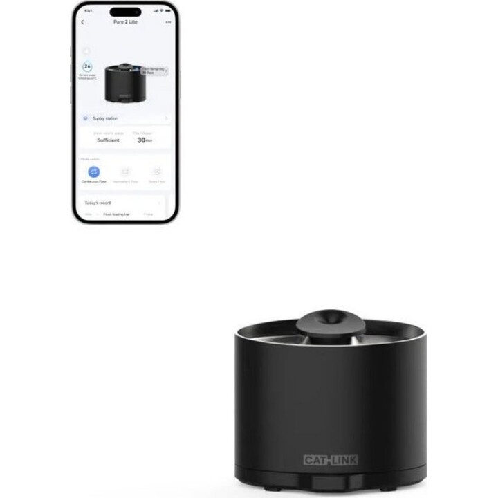 Fontaine à eau pour chat CATLINK Pure 2 LITE, 2.6L, automatique, contrôlé par application, Noir