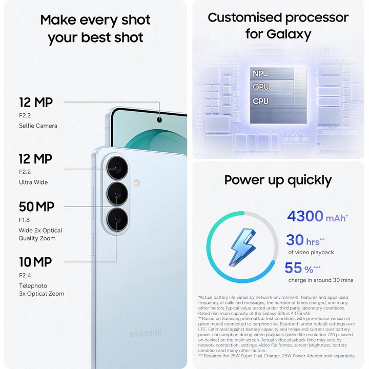 Samsung Galaxy S26 S942, 12GB+512GB, Galaxy AI, Cámara de 50MP, Azul cielo
