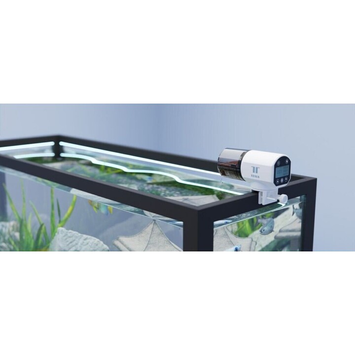 Tesla TSL-PC-059DW Futterautomat für Aquarien, Weiß/Schwarz